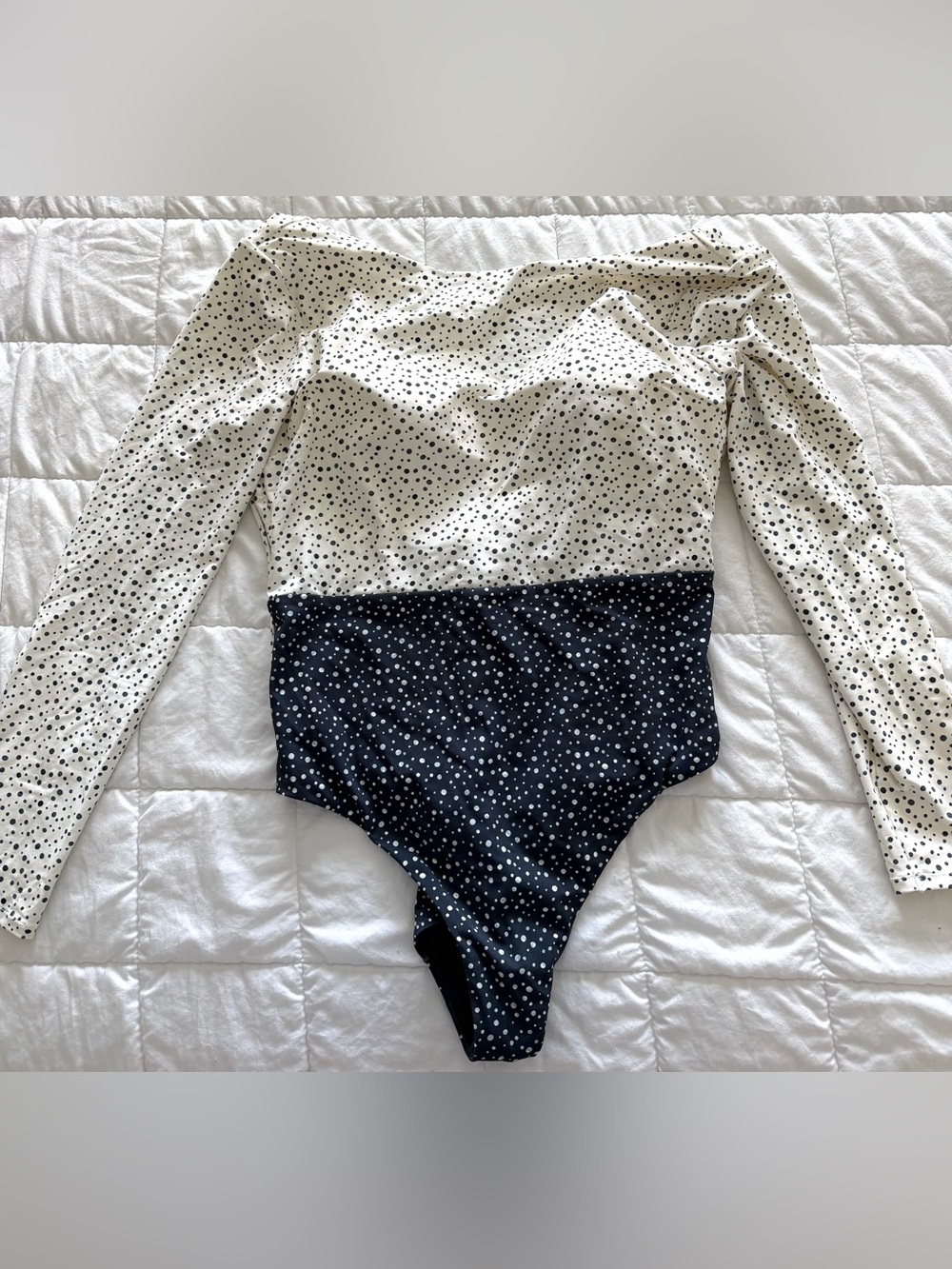 Calia Navy Blue & White Polka Dot Long-Sleeve Swimsuit